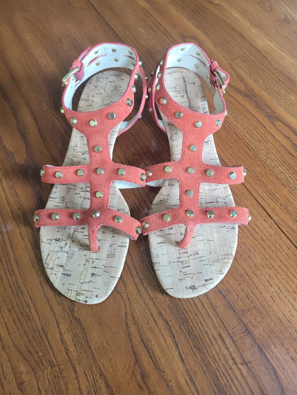 Michael Kors Jolie Studded Gladiator Cork Sandals Orange Suede 9